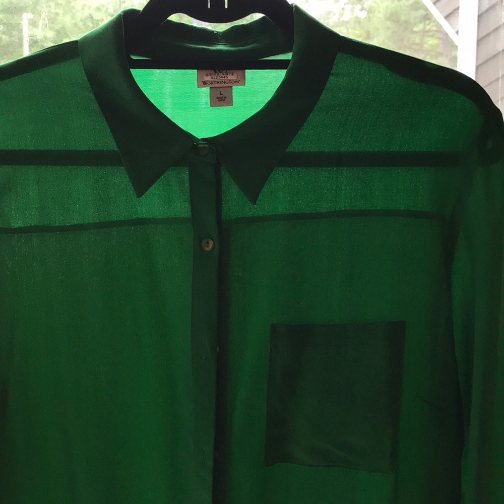 NWOT green silk long-sleeve Worthington blouse